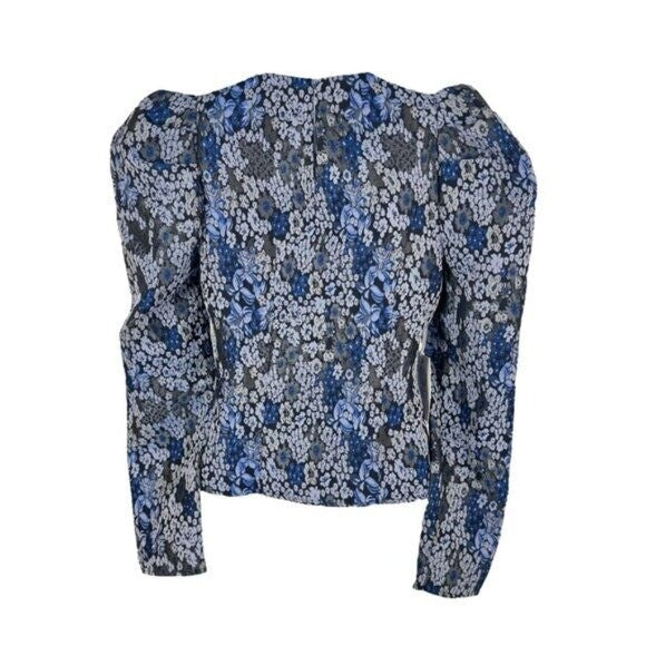 Hyacinth House NEW Blue Jacquard Priscilla Floral Puff Sleeve Blouse Size XXS