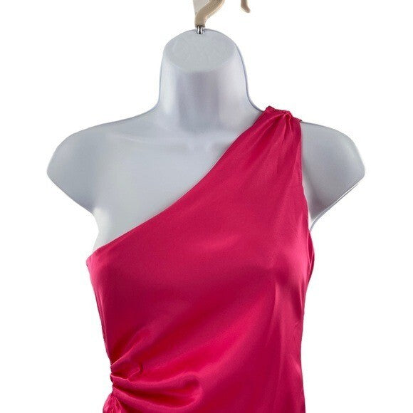Baobab NEW Celia Satin One Shoulder Barbiecore Mini Dress in Frambuesa Size XS