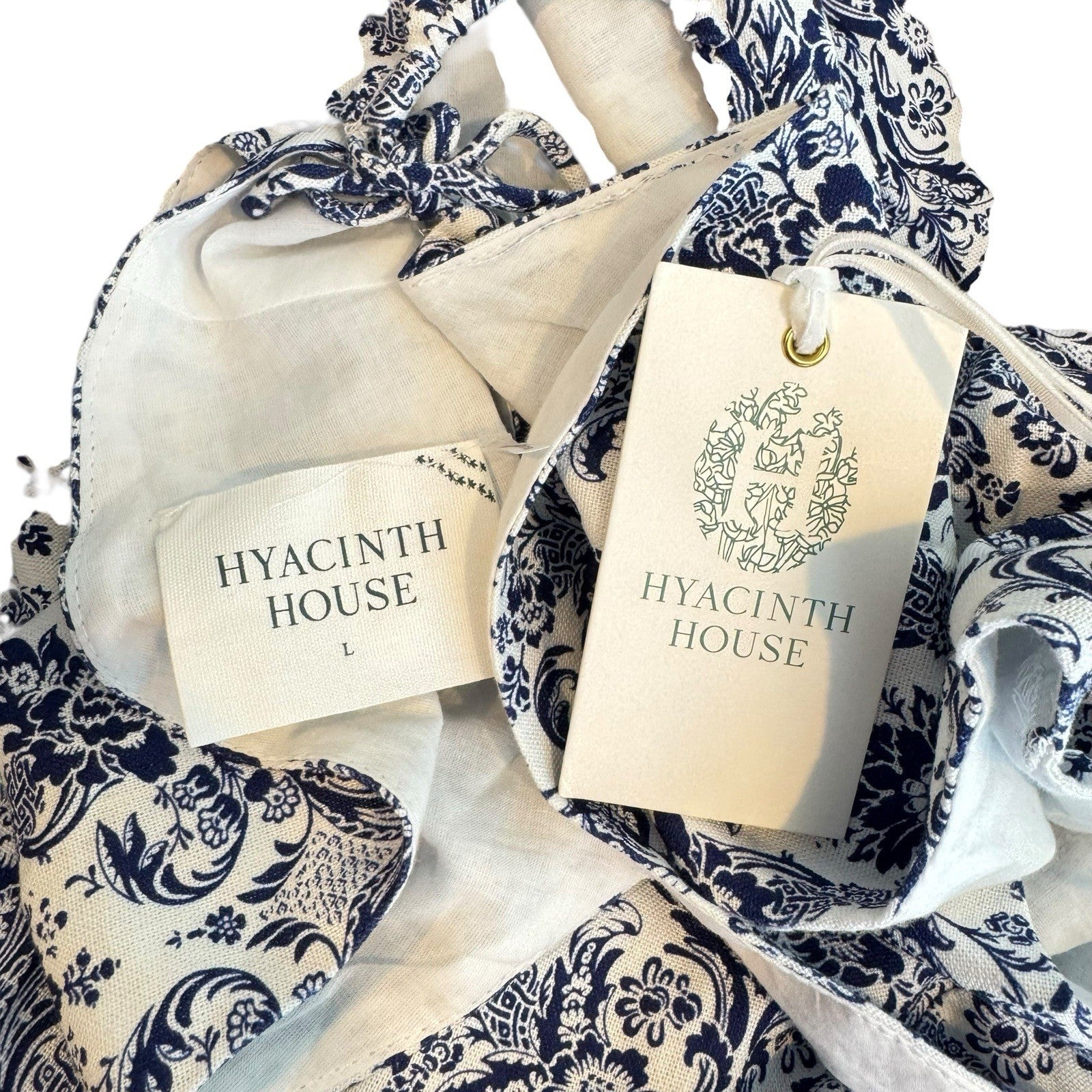 Hyacinth House NEW Navy Scroll Print Toula V Neck Sleeveless Maxi Dress Size L