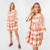Tuckernuck NEW Kasia Ecru Clio Ruffle Mini Dress in Orange and Ivory Size XS