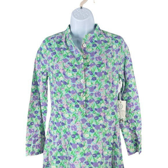 Hyacinth House NEW Aqua Bellflower Multi Floral Long Sleeve Maxi Dress Size XS