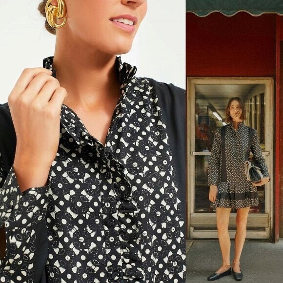 Tuckernuck NEW Black Geo Tate Tencel Long Sleeve Drop Waist Mini Dress Size XXL