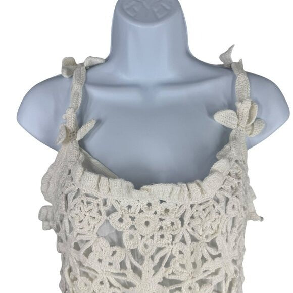 Farm Rio NEW White Flowers Crochet Handmade Peplum Scoop Neck Top Size XL