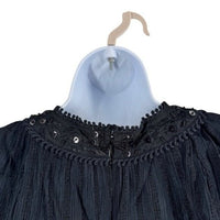 Sea New York NEW Charlotte Black Embellished Long Sleeve V Neck Top Size S