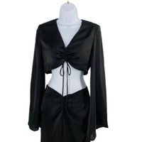 Petal & Pup NEW Sienna Satin Formal Black Midi Dress Matching Set Size L