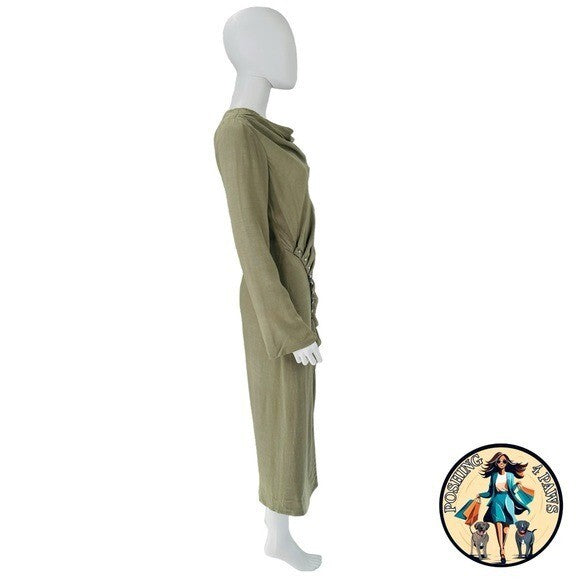 Jonathan Simkhai Bryanna Green Military Long Sleeve Formal Midi Dress Size 4