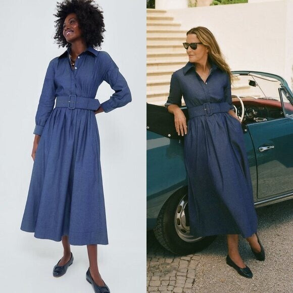 Tuckernuck x India Hicks NEW Blue Chambray Comporta Classic Maxi Dress XXS