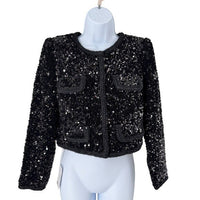 Self-Portrait NEW Black Sequin Cropped Evening Cocktail Party Jacket Size 0 XS