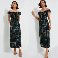 Tuckernuck NEW Black Fresher Buds Suze Floral Patchwork Denim Maxi Dress Size 0