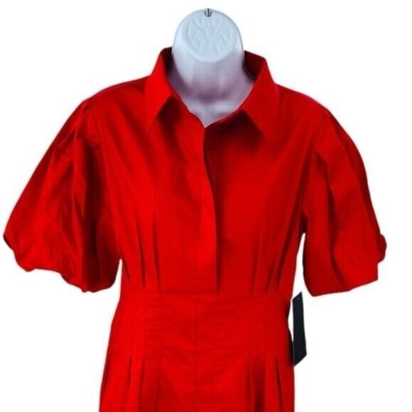 Tuckernuck NEW Red Mini Delaney Puff Sleeve Collared Classic Mini Dress Size L