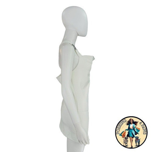 EB Denim Cowl Buckle Logo Bodycon Jersey Mini Dress in White Size M