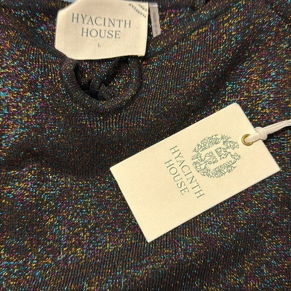 Hyacinth House NEW Black Metallic Long Sleeve Selena Knit Mini Dress Size L