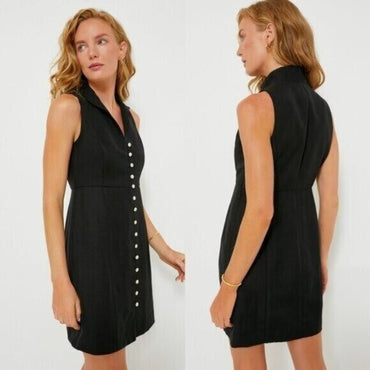 Tuckernuck NEW Black Leighton Linen Sleeveless Button Down Mini Dress Size S