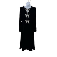 Saloni NEW Velvet Camille Bows Long Sleeve Formal Elegant Midi Dress Size 2