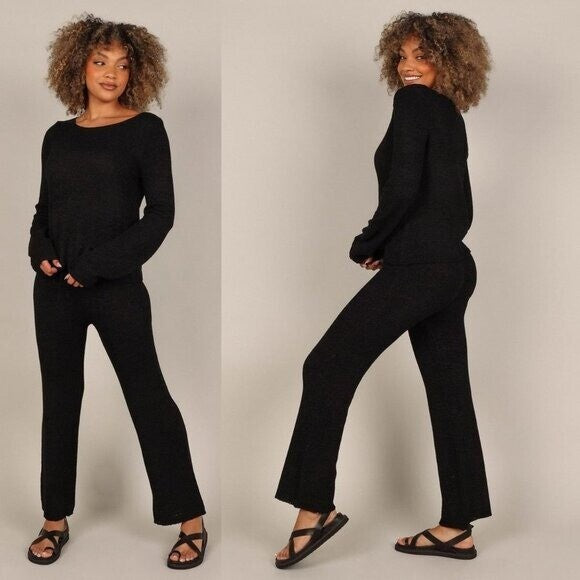 SNDYS NEW Majid Loungewear Black Two Piece Matching Set Sweater Trousers Size S