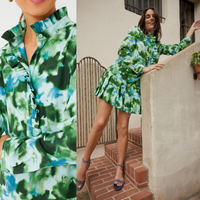 Tuckernuck NEW Deep Lagoon Tate Green Drop Waist Long Sleeve Mini Dress XS