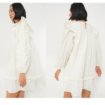 Cleobella | NEW Ivory Anabelle Ruffled Shoulders Mini Dress Size XL