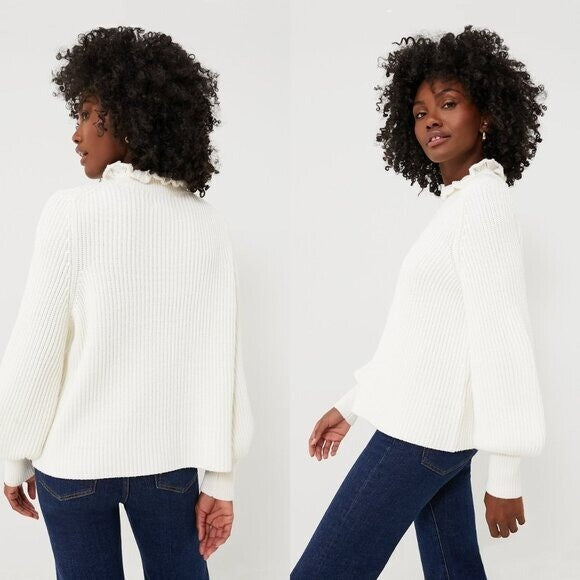 Tuckernuck NEW Ivory Delphine Ruffle Neck Knit Wool Blend Sweater Size XS