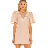 Tularosa | NEW Levy Embroidered Linen Puff Sleeve Mini Dress in Natural Size XS