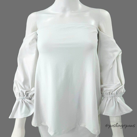 Susana Monaco White Off the Shoulder Long Sleeve Jersey Peasant Top Size S