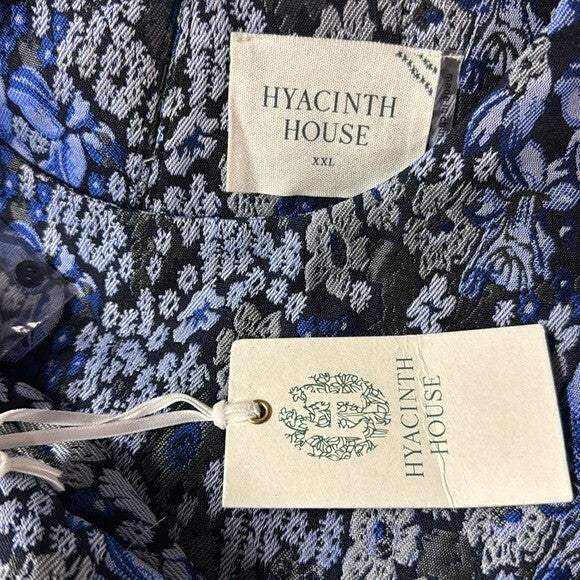 Hyacinth House NEW Blue Jacquard Priscilla Floral Puff Sleeve Blouse Size XXL