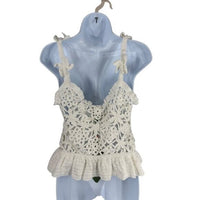 Farm Rio NEW White Flowers Crochet Handmade Peplum Scoop Neck Top Size XL