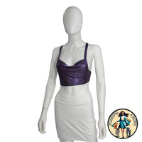 FANNIE SCHIAVONI Hailey Mesh Metallic Festival Draped Crop Top in Purple Size S
