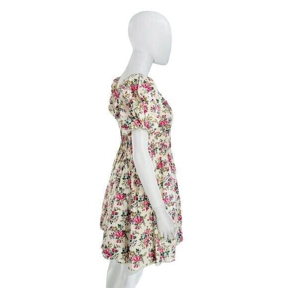Hyacinth House NEW Ivory Pink Floral Puff Sleeve Mini Dress Size Small