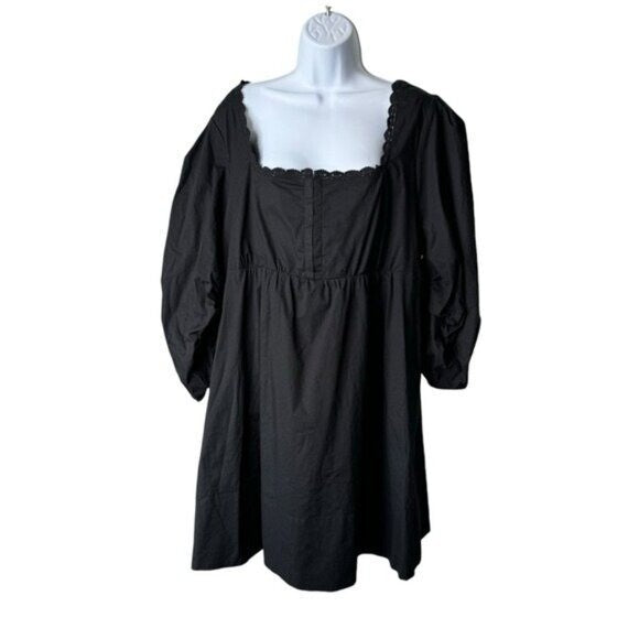 Pomander Place NEW Black Jenny Corset Puff Sleeve Cotton Mini Dress Size S