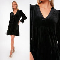 Pomander Place | NEW Black Velvet Kenzo Long Sleeve Mini Dress Size S