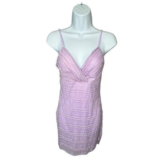 Superdown NEW Carissa Lavendar Purple Lace V Neck Bodycon Mini Dress Size M