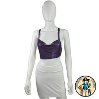 FANNIE SCHIAVONI Hailey Mesh Metallic Festival Draped Crop Top in Purple Size S