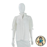 Pomander Place | NEW White Selena Short Puff Sleeve Ruffle Collar Blouse Size S