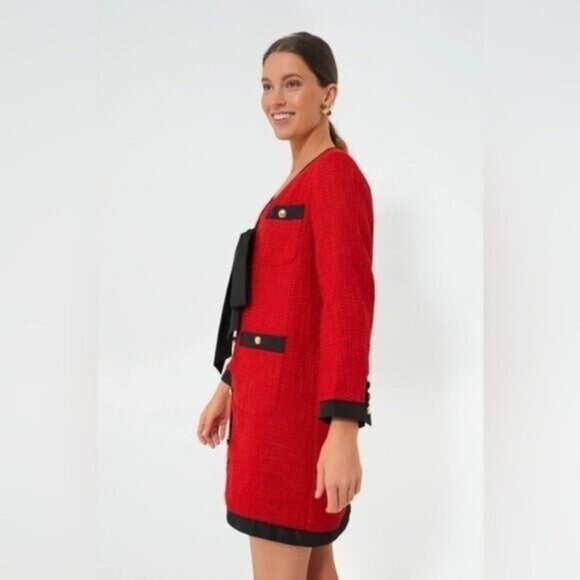 Pomander Place NEW Red Coco Tweed Long Sleeve Retro Preppy Mini Dress Size XXL