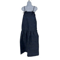 GANNI NEW Navy Blue Botanical Jacquard Formal Bow Strap Midi Dress Size 6