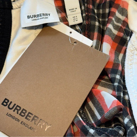 Burberry NEW Corset Red Black Nova Check Plaid Bodycon Midi Dress Size 2