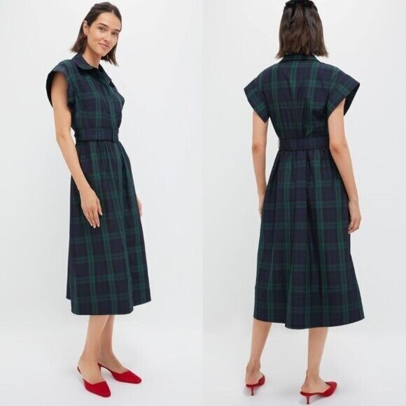 Tuckernuck NEW Blackwatch Chloe Plaid Navy Green Classic Midi Dress Size XL