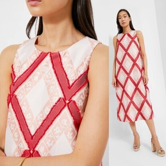 Tuckernuck NEW Vermillion Trellis Fil Coupe Francine Formal Midi Dress Size XXS