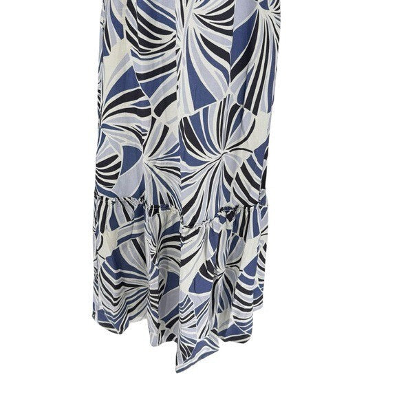 Tuckernuck NEW Blue Palm Linen Alston Cross Back Fit Flare Maxi Dress Size XXS