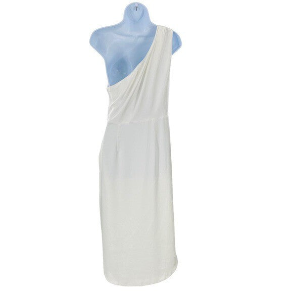 ELLIATT NEW Cassini Satin Formal One Shoulder Midi Dress in Ivory Size L