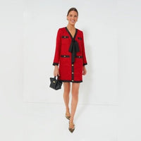 Tuckernuck NEW Red Coco Tweed Long Sleeve Retro Preppy Mini Dress Size L