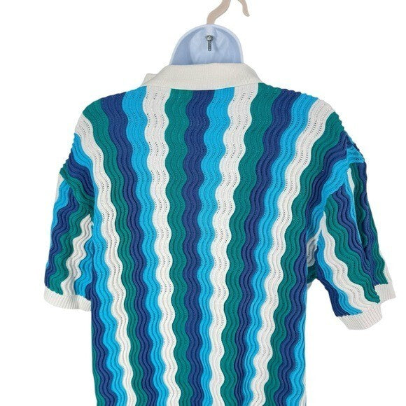 Hyacinth House NEW Aqua Wavy Sammie Blue White Coastal Knit Mini Dress Size XL