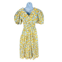 Hyacinth House NEW Blue and Orange Floral Puff Sleeve Pauline Midi Dress XXS