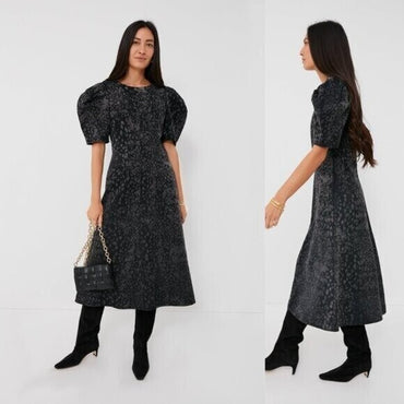 En Saison NEW Charcoal Gray Harlow Denim Animal Print Midi Dress Size XS