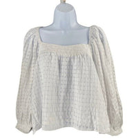 Pomander Place NEW White Textured Bonnie Gingham Puff Sleeve Blouse Size XS