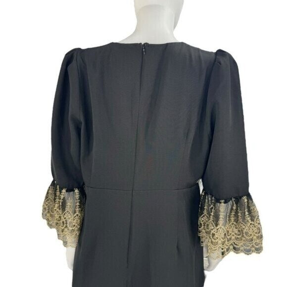 Pomander Place NEW Black Lillith Gold Lace Formal Maxi Dress Size S