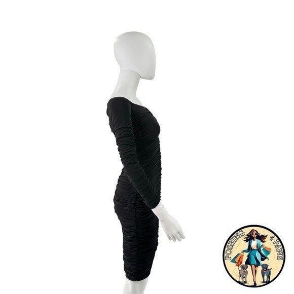 Norma Kamali Off Shoulder Slinky Jersey Stretch Bodycon Dress in Black Size S