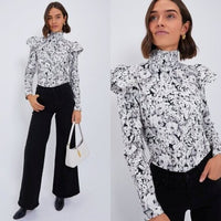 Tuckernuck NEW Gray Gardens Floral Long Sleeve Mock Neck Bowden Top Size M