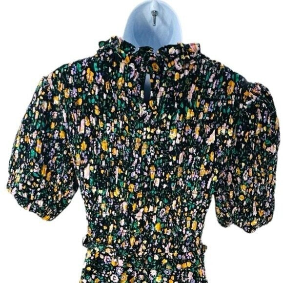 Hyacinth House | NEW Black Multi Floral Smocked Samantha Midi Dress Size XS