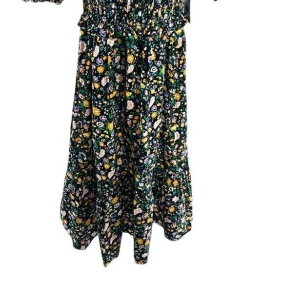 Hyacinth House | NEW Black Multi Floral Smocked Samantha Midi Dress Size M